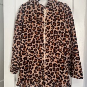 Fashion Nova Leopard Print Fuzzy Romper with Ears on the Hood
